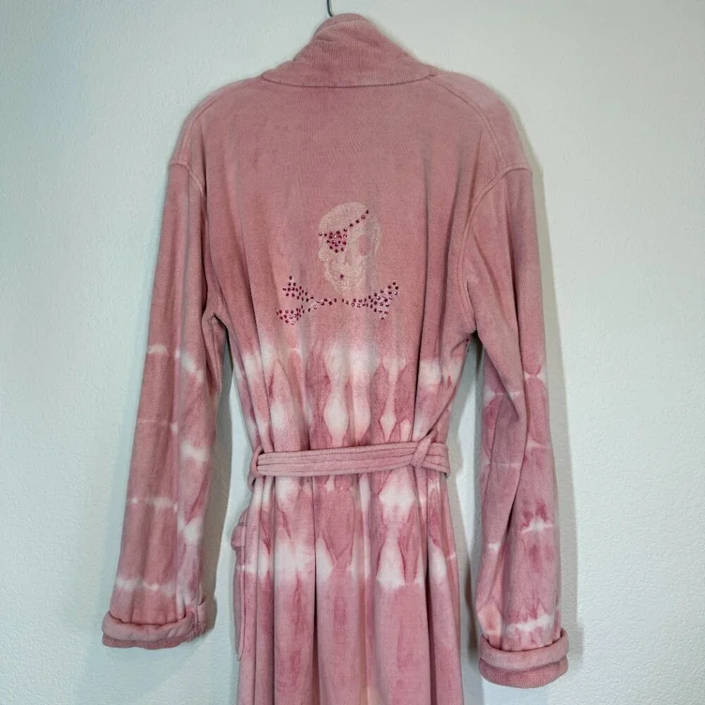 Vintage Y2K Pink Robe Skulls Medium Rhinestones Bling Rare Whimsigoth